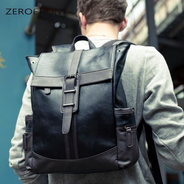 

men's hoodies & sweatshirts pu leather backpack, Black