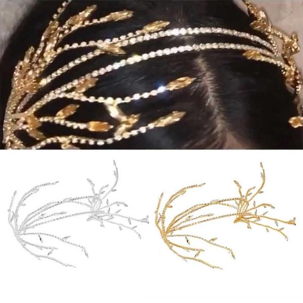 

hair clips & barrettes luxury fashion bride headband crystal leaf band handmade bridal crown tiara wedding pageant accessories b2qe, Golden;silver
