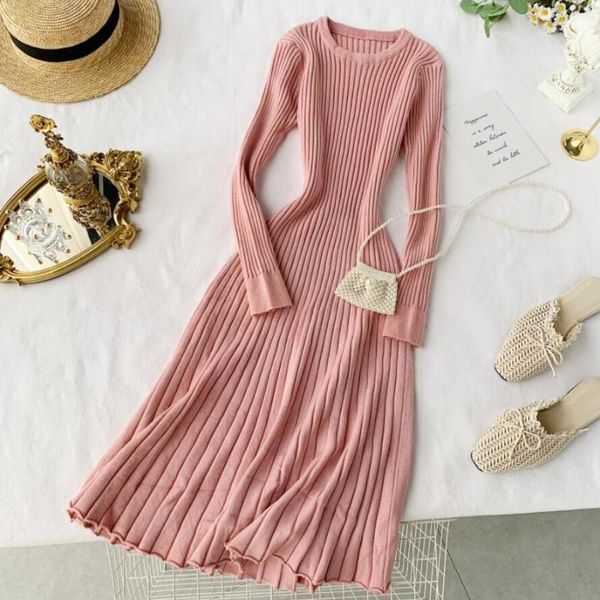 

casual dresses spring autumn winter sweater dress women knitted solid korean elegant female long sleeve ladies vestidos jw5057, Black;gray