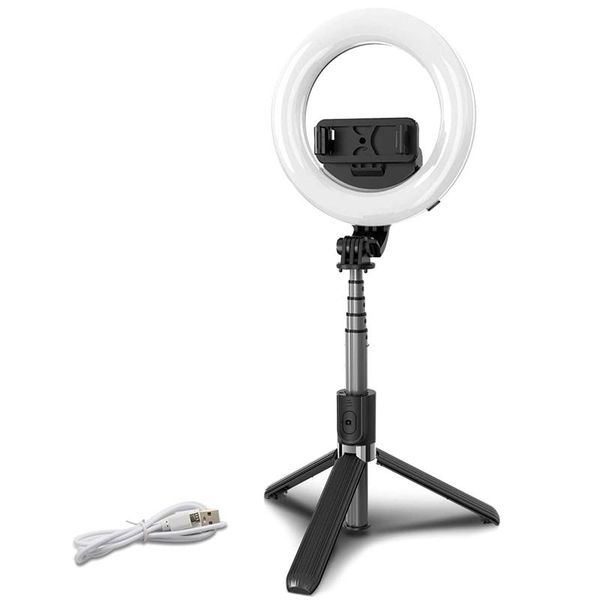 

selfie ring light with tripod stand and phone holder,6.3inch rechargeable led dimmable stick tripods