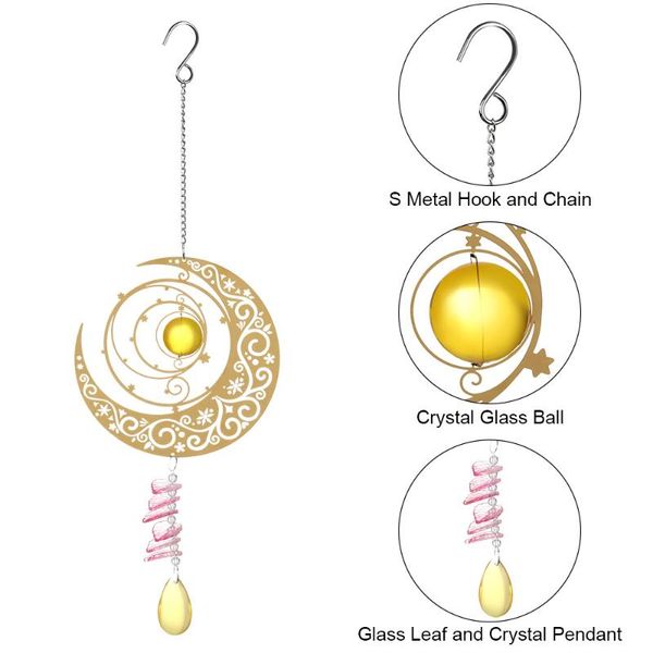 

decorative objects & figurines metal wind spinner moon and crystal pendant pattern 360 degrees spin sculptures garden art decoration