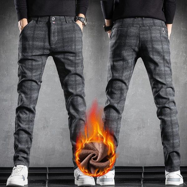 

men's pants fashion winter warm fleece thicken casual bussiness men wear midlife business jogger trousers, Black