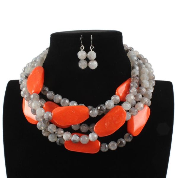 

earrings & necklace fashion layered exaggerated personality resin beads calvicle boutique party banquet dress jewelry set for woman, Silver