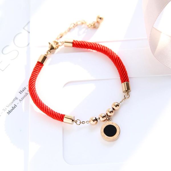 

charm bracelets 2021 titanium steel roman digital double-sided bracelet red rope bangle for women men love gift, Golden;silver