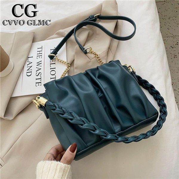 

cvvo glmc folds design small pu leather bags for women 2021 braided strap crossbody shoulder handbags travel chain hand bag