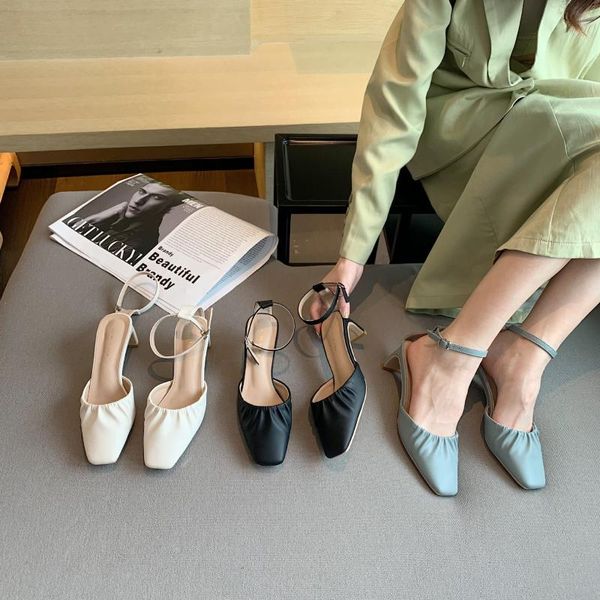 

retro woman shoes closed toe sandals summer heels suit female beige med original girls real block black fashion medium square hi