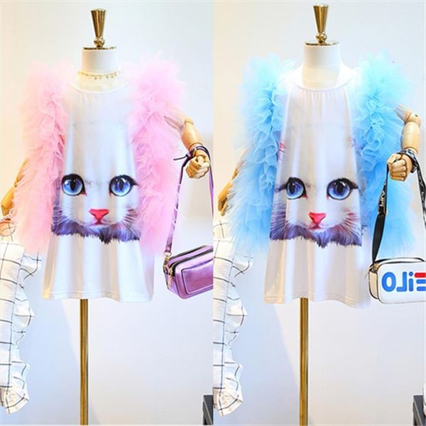 

summer item girl cute cartoon dresses cat print two colors, Red;yellow
