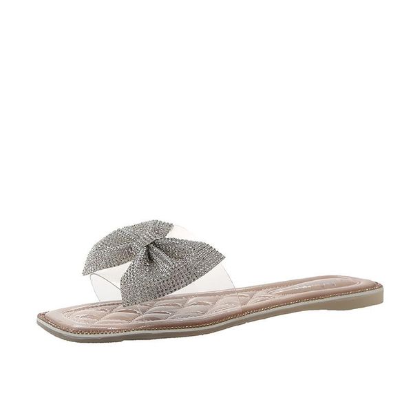

slippers women 2021 summer ladies slides shoe bow flat with outdoor woman's casual shoes 35-39, Black