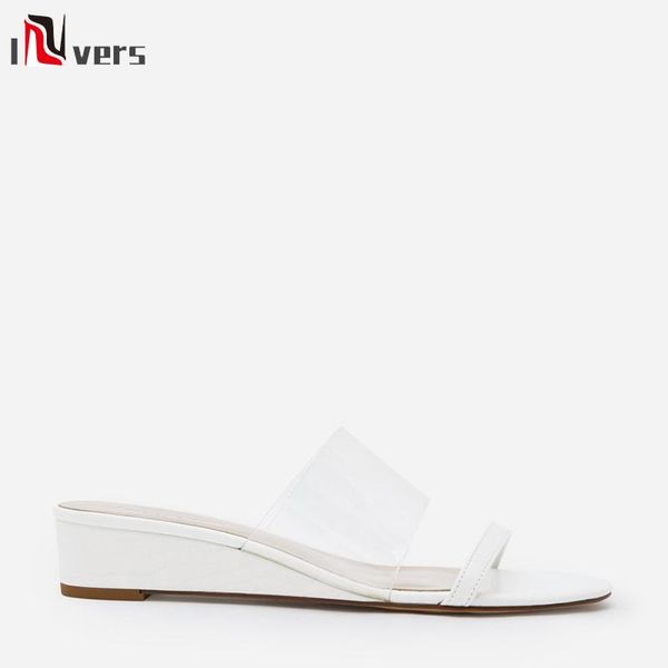 

brand transparent pvc tape shoes summer 2021 clear platform slippers women white wedges, Black