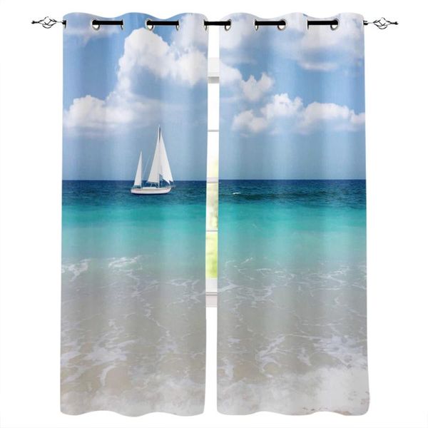 

curtain & drapes sea beach summer sky sailing clouds curtains living room bedroom home decoration kids window