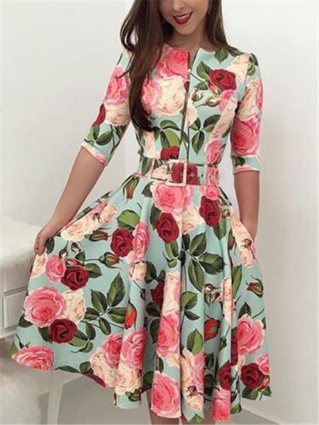 

hight waist floral pencil womens dress long sleeve elegant sashes midi ol casual sheath vestidos verano, Black;gray