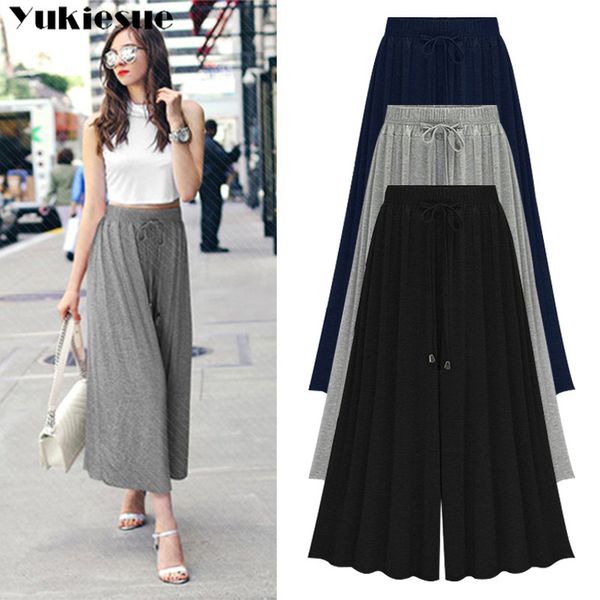 

casual cotton women high waist wide leg pants summer autumn office loose womens trousers female black gray blue plus size 210518, Black;white