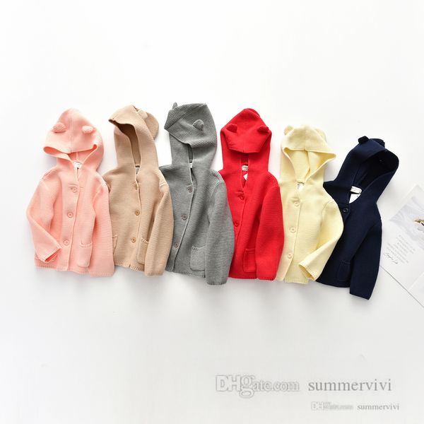 

christmas baby kids knitted cardigan girls stereo bear ears hooded sweater outwear children single breasted long sleeve q3286, Blue