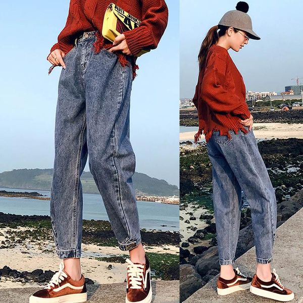 

women's jeans womens sheep wool lining winter warm denim roller hem radish loose ninth pants without summer trousers gray blue