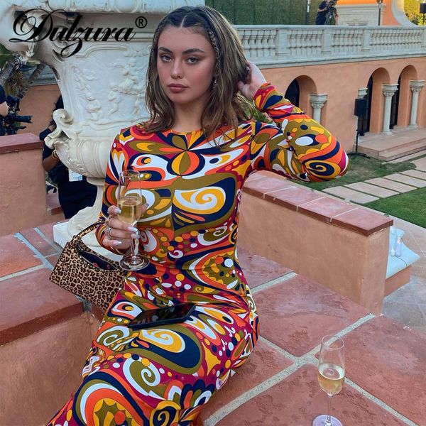 

tie dye print women long sleeve midi dress o neck bodycon streetwear party club elegant 2021 autumn winter clothes, Black;gray