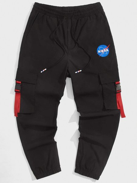 

men logo print drawstring waist joggers 09hn#, Black