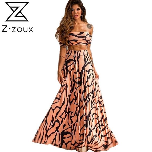 

women sets skirt off shoulder printed crop with high waist large swing print two piece set and 210513, White