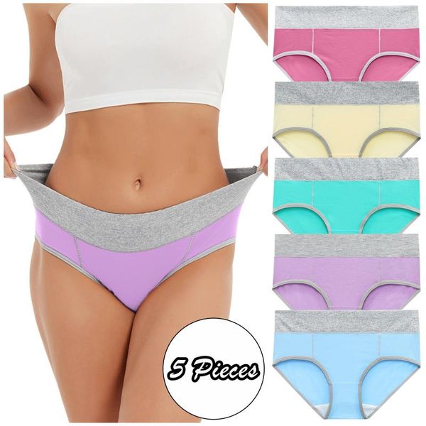 

yoga outfit 5xl high waist women plus size 100% cotton fashion color patchwork bulift underwear panties female briefs 5pc