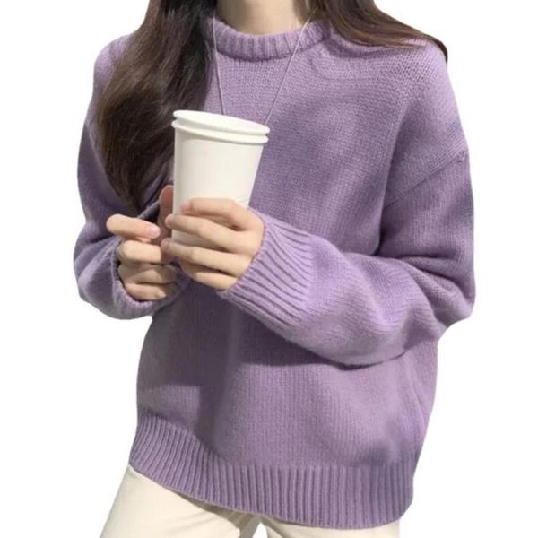 

women's sweaters 896e women chunky knitted long sleeve round neck solid color faux wool sweater casual oversized loose pullovers jumpe, White;black