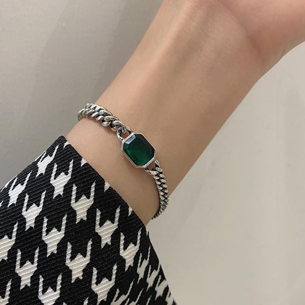 

geometric emerald bracelet female ins unique design retro distressed light luxury fashion jewelry gorgeous gift bangle, Black