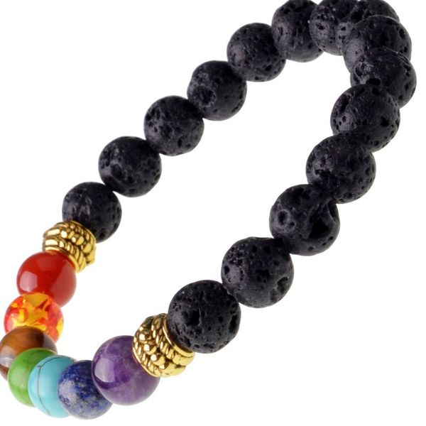 

colorful chakra natural stone couple bracelet beaded, strands, Black