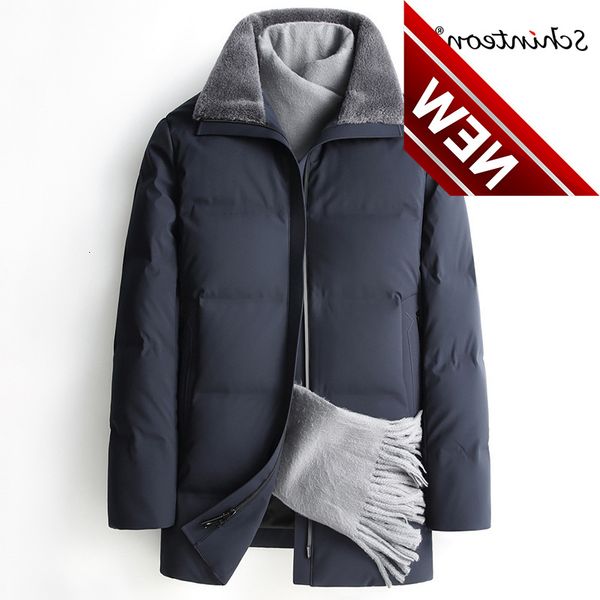 

schinteon men 90%white duck down jacket thick warm winter outwear with wool turn-down collar windproof coat new, Black