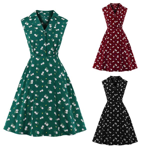 

forest fairy high-waist lapel mid long skirt summer floral dress, Black;gray