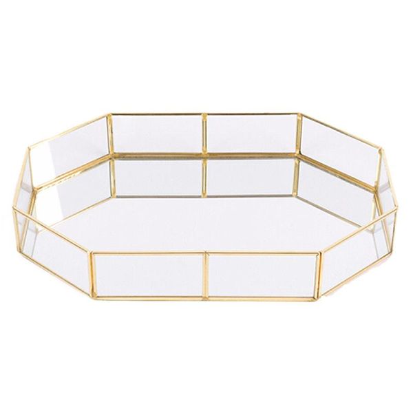 

dishes & plates glass storage tray, golden simple jewelry and cosmetics ornaments, retro copper strip tea tray