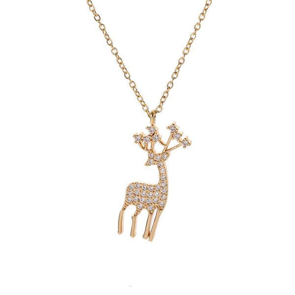 

chains ins cute elk pendant 18k gold-plated fawn titanium steel necklace female fashion 1 clavicle chain factory direct sales, Silver