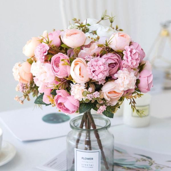 

decorative flowers & wreaths silk artificial rose hydrangea for home wedding decoration bouquet living room arrange accessories diy fake flo
