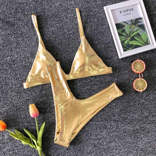 

high leg cut bikini micro swimsuit female 2021 women gold color swimwear two-pieces bikini bather bathing suit swim wearb