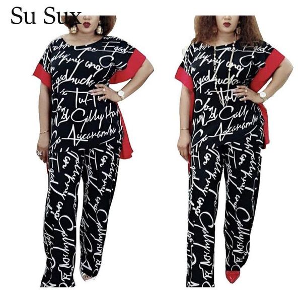 

plus size suit two piece set women african clothes dashiki loose bat sleeve wide leg pants outfits print tracksuit 2021 women's, White