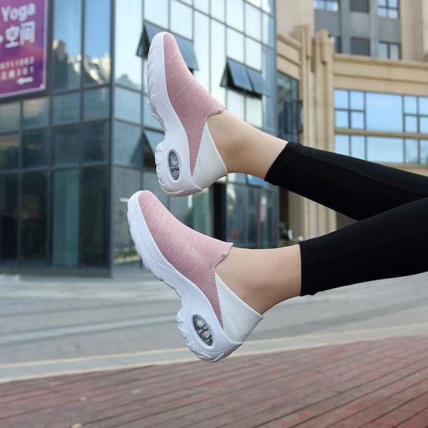 

boots women's walking shoes sock sneakers - mesh slip on air cushion lady girls modern jazz dance easy platform loafers, Black