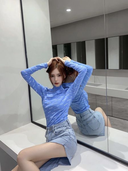 

2021 early autumn candy color full print knife cut long sleeve t-shirt bottoming shirt 642b, White