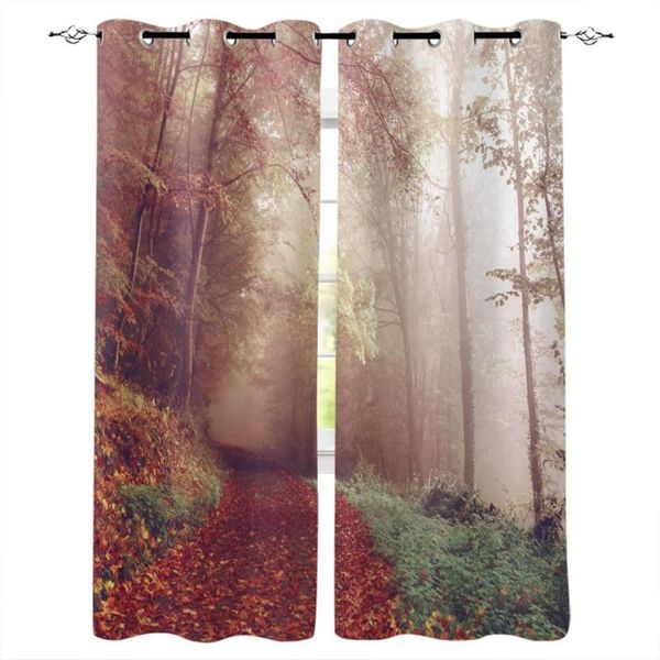 

park woods red fallen leaves window curtains home decor bedroom kichen draperies for living room christmas curtain & drapes