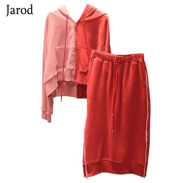 

two piece dress spring tracksuit women casual set 2021 hit color hooded coat and high waist skirts fashion 2 suit korean, White
