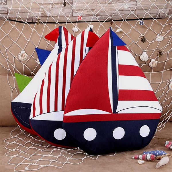 Cuscino/cuscino decorativo 40 cm cuscino in stile mediterraneo a forma di barca a vela in cotone e lino per camera da letto per bambini, regalo di compleanno decorativo per bambini