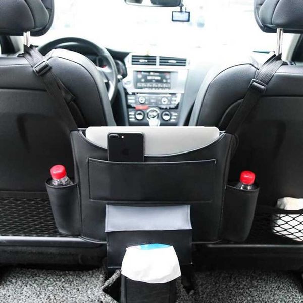 

car seat back hanging organizer bag universal multi-pocket pu leather pad cups storage holder foldable shelf