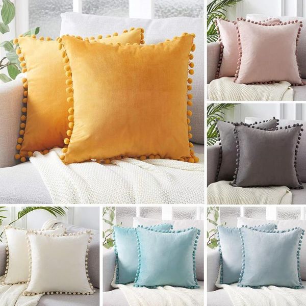 

cushion/decorative pillow velvet cushion cover pink grey white blue with ball room for living sofa bedroom 45x45cm decoration lace pillo k4q