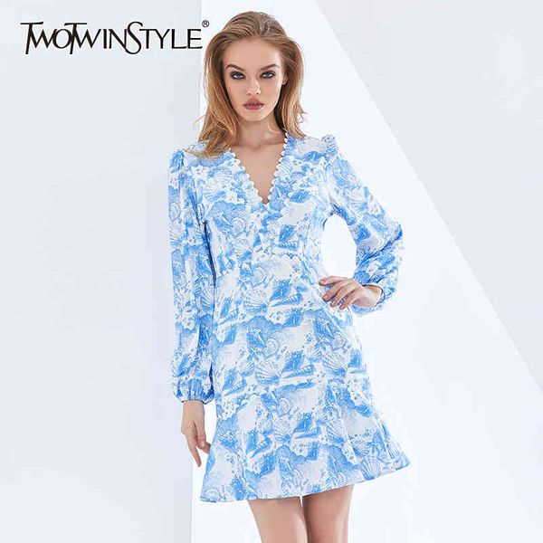 

print ruffle slim summer dress for women v neck long sleeve high waist oversized dresses female clothing 210423, Black;gray