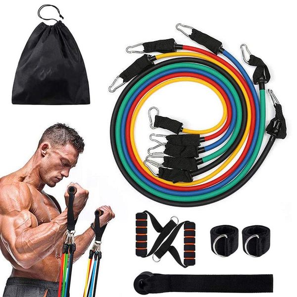 

resistance bands 11 in 1 stretch training exercise band yoga tube gym pull rope rubber for fitness pilates home workout