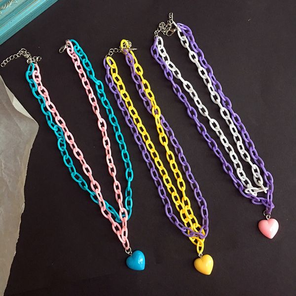 

multilayer acrylic love pendant necklace candy color element punk chain cute girl personality cloud choker woman party jewelry, Silver