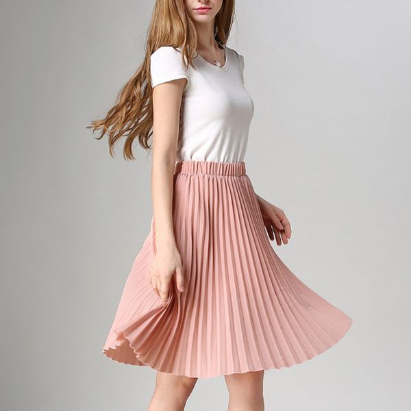 Mulheres chiffon plissado saia vintage cintura alta tutu saias womens sia midi rokken estilo de verão jupe femme saia 210522