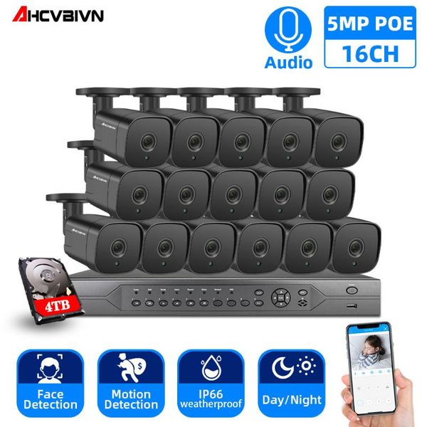 

wireless camera kits ai 4k 5mp poe system 16ch cctv security nvr kit human/face detect two way audio outdoor ip surveillance