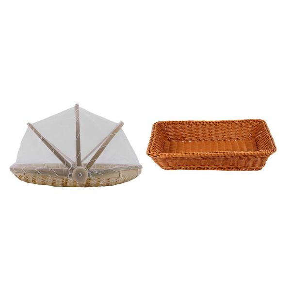 

storage baskets bread basket,rectangle imitation rattan basket with wicker dustproof picnic fruit tray dishes cover
