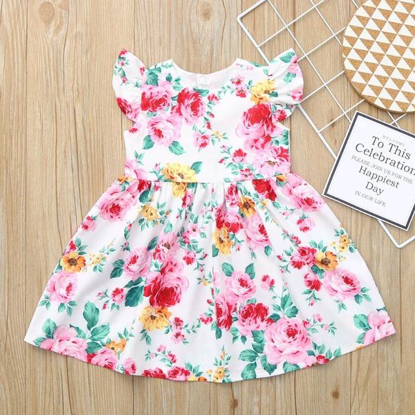 

girl's dresses summer baby kid girl dress 2021 sleeveless flower print floral children kids girls for little clothes 1 2 3 4 years, Red;yellow
