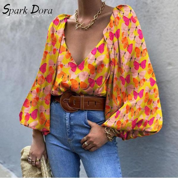 

women's blouses & shirts women shirt summer deep v-neck retro fashion outwear long sleeve fahion hit color comfort blouse, White