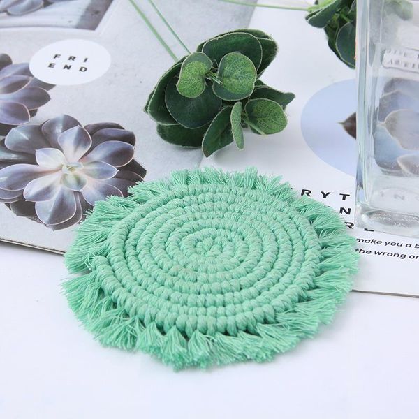 

table cloth nordic hand-woven colorful cotton rope round mat placemat potholder coffee for living room