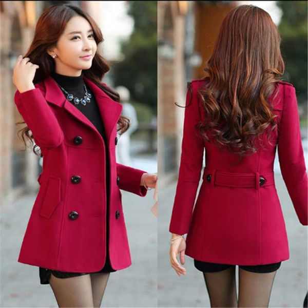 

women's jackets womens autumn winter lapel woolen coat short button jacket outwear long sleeve parka slim windbreaker, Black;brown