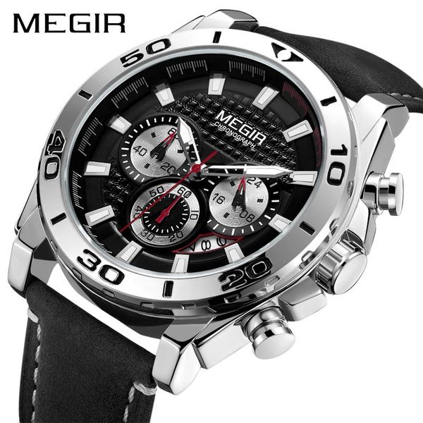 

wristwatches megir men watches military waterproof analog quartz watch men's sport wristwatch relogio masculino 2094g, Slivery;brown